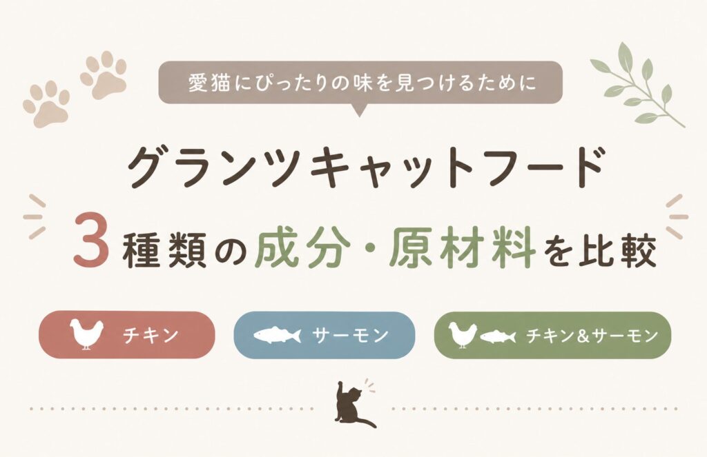 グランツキャットフードの3種類の成分・原材料を比較しました